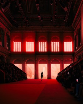 ETAM Live Show 2025 red runway set at Palais Brongniart in Paris