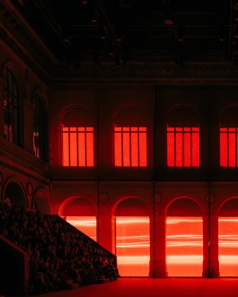 Architectural red set created by ATO for the ETAM Live Show 2025